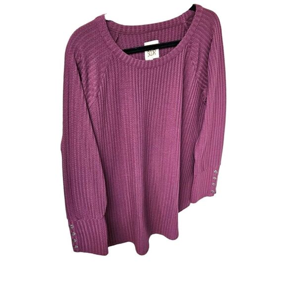 CHASER Classic Women's Plus Size LongSleeve Mauve Waffle Knit Top - Picture 4 of 10